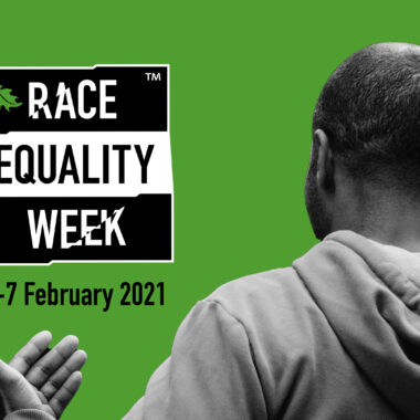 Race Equality Week logo and the back of a Member